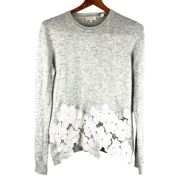 Cottage Lace Ted Baker London Gray Cashmere/Merino Blend Sweater, Women’s 2 - Picture 3 of 10